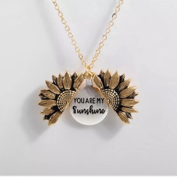 You Are My Sunshine Sunflower Necklace Silver Gold - Picture 5 of 8